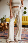SMOCKED TOP AND BOARDWALK PANT LINEN SET - KHAKI