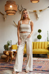 SMOCKED TOP AND BOARDWALK PANT LINEN SET - KHAKI