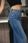 High Rise Wide Leg Pull On Jeans - Medium Indigo