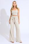SMOCKED TOP AND BOARDWALK PANT LINEN SET - KHAKI