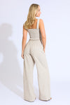 SMOCKED TOP AND BOARDWALK PANT LINEN SET - KHAKI