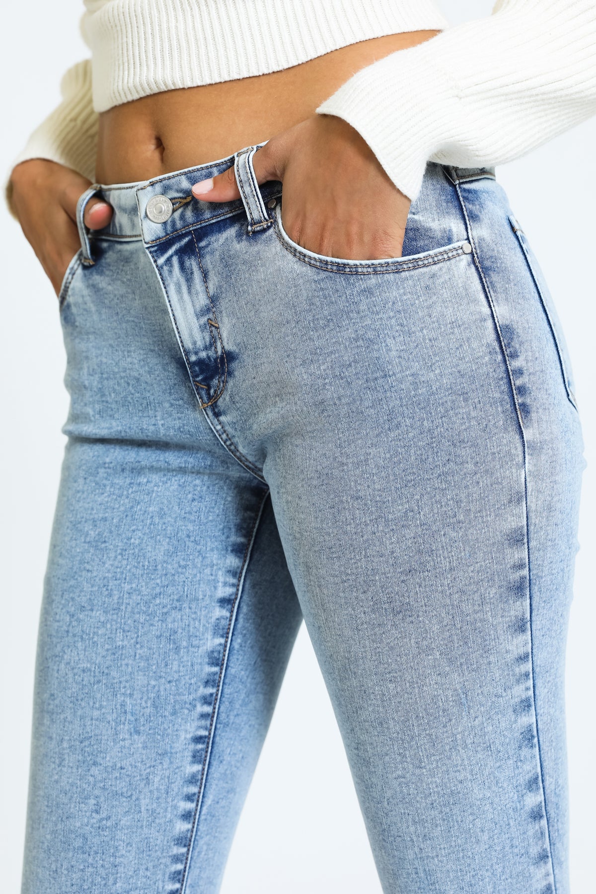 Next Level Low Rise Raw Hem Flare Jeans - Acid Wash – Rewash Brand