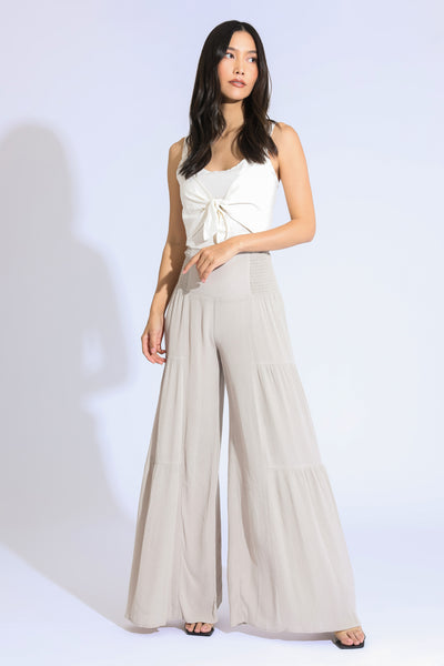 Tie Waist Tiered Wide Leg Pant - Light Sand – Rewash Brand