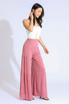 TIE WAIST TIERED WIDE LEG PANT - SUNKISS MAUVE