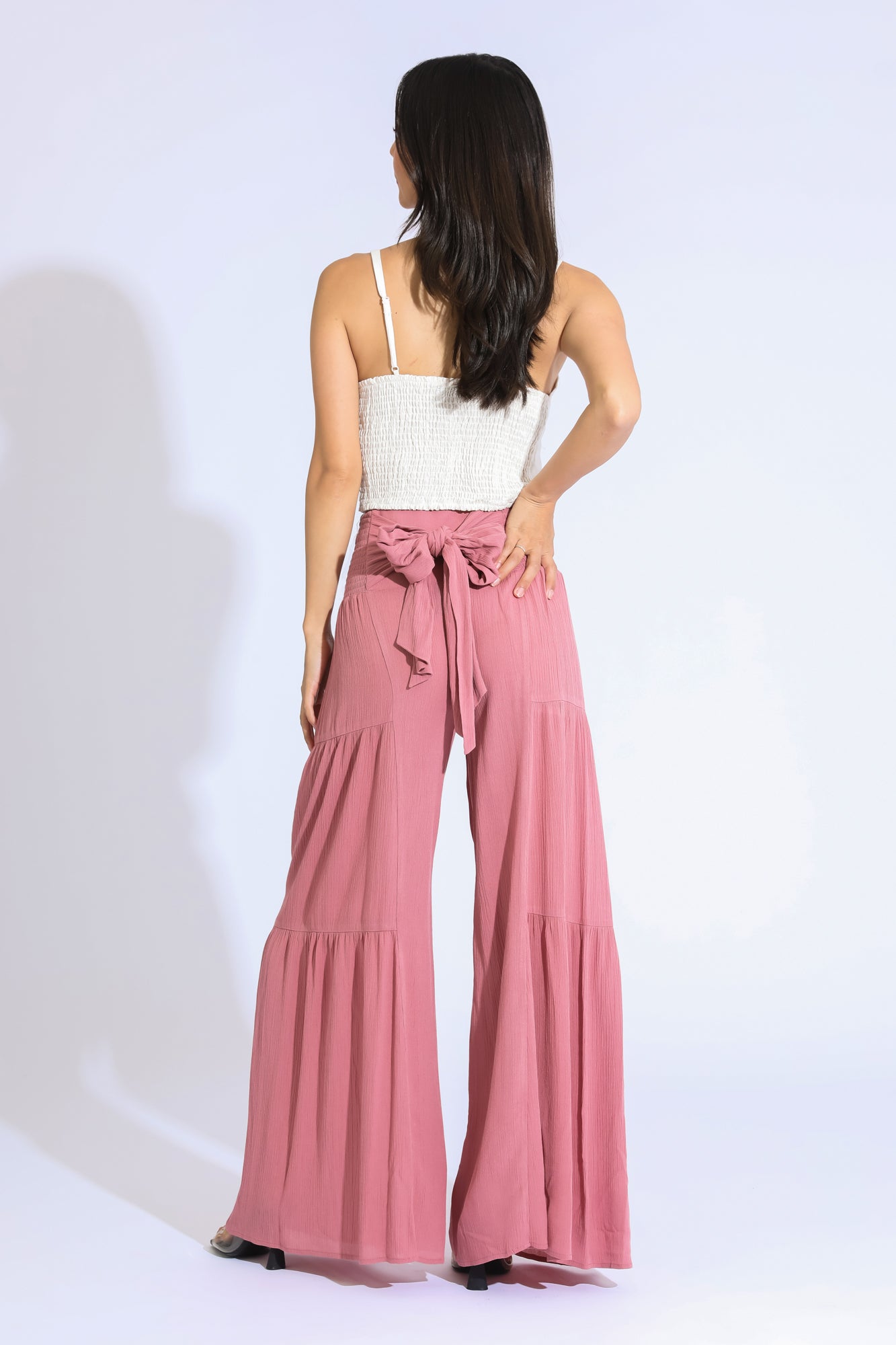 TIE WAIST TIERED WIDE LEG PANT - SUNKISS MAUVE – Rewash Brand