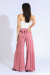 TIE WAIST TIERED WIDE LEG PANT - SUNKISS MAUVE