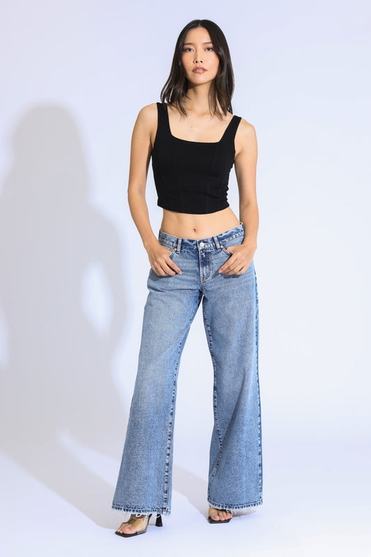 ASHLEY CLASSIC RISE A-LINE BAGGY JEANS - BLUE BLACK