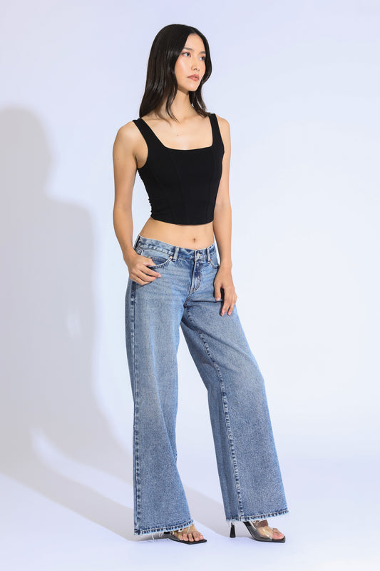 ASHLEY CLASSIC RISE A-LINE BAGGY JEANS - BLUE BLACK
