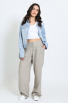 WIDE LEG BUTTON FLY PANT - TAUPE