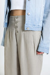 WIDE LEG BUTTON FLY PANT - TAUPE