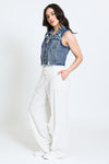 WIDE LEG BUTTON FLY PANT - ECRU