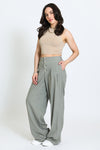 WIDE LEG BUTTON FLY PANT - DUSTY SAGE