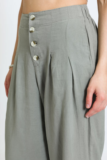 WIDE LEG BUTTON FLY PANT - DUSTY SAGE