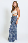 TIE WAIST TIERED WIDE LEG PANT - NAVY