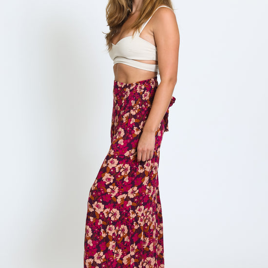 TIE WAIST TIERED WIDE LEG PANT - MAGENTA – Rewash Brand