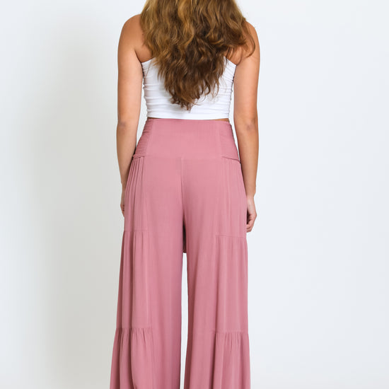 Bold and Classy Mauve Pink High-Waisted Wide Leg Trouser Pants