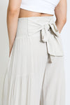 TIE WAIST TIERED WIDE LEG PANT - LIGHT SAND