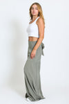 TIE WAIST TIERED WIDE LEG PANT - DUSTY SAGE