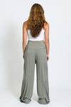 TIE WAIST TIERED WIDE LEG PANT - DUSTY SAGE
