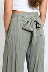 TIE WAIST TIERED WIDE LEG PANT - DUSTY SAGE