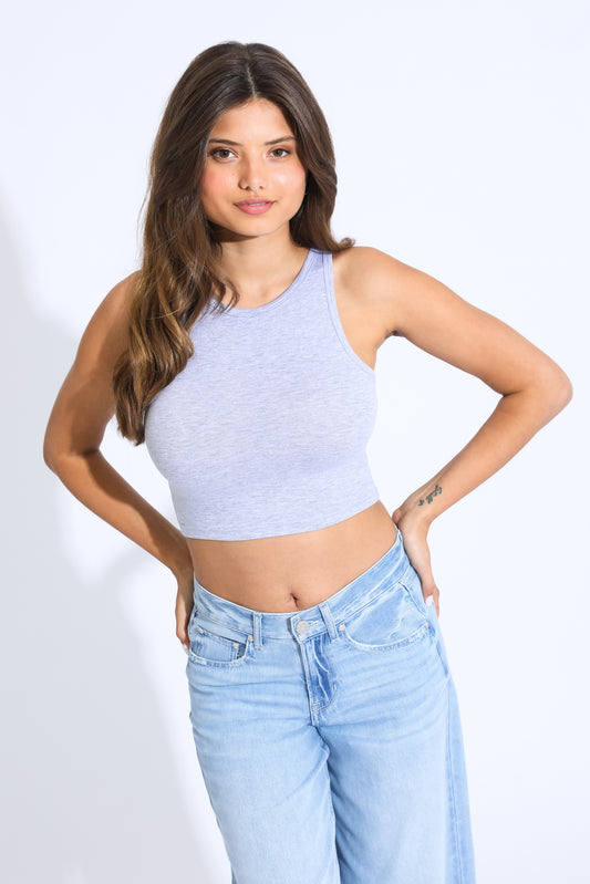 ESSENTIAL CROPPED KNIT TANK - HEATHER GREY