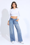 Essential Long Sleeve Cropped Thermal Tee - White