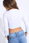 Essential Long Sleeve Cropped Thermal Tee - White