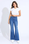 Sophia Fray Hem High Rise Seamed Flare Jeans - Blue Black