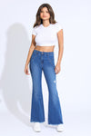 Sophia Fray Hem High Rise Seamed Flare Jeans - Blue Black