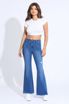 Sophia Fray Hem High Rise Seamed Flare Jeans - Blue / Black