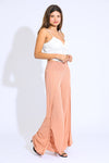 SMOCKED FRONT WRAP WIDE LEG PANT - EVENING SAND