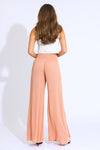 SMOCKED FRONT WRAP WIDE LEG PANT - EVENING SAND
