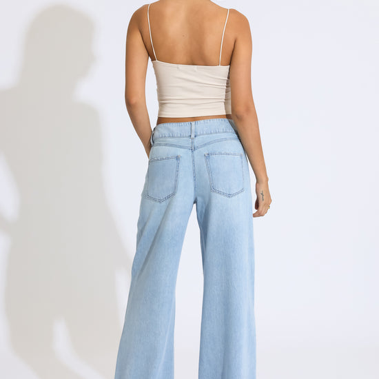 Double Button Wide Leg Jean - Medium Blue Black – Rewash Brand 