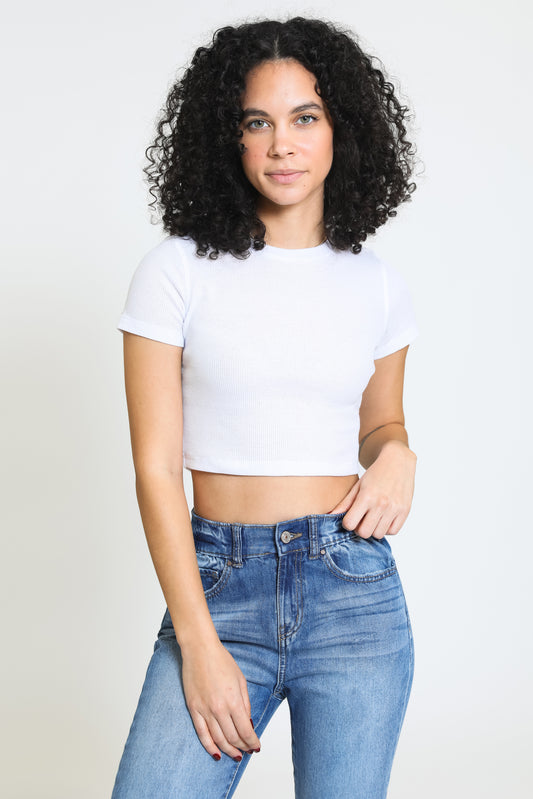 Everyday Cropped Thermal Tee - White