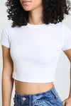 Essential Cropped Thermal Tee - White