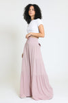 TIE WAIST TIERED WIDE LEG PANT - MAUVE
