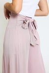 TIE WAIST TIERED WIDE LEG PANT - MAUVE