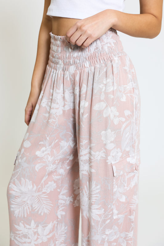 BOARDWALK WIDE LEG W/ CARGO POCKETS - MAUVE PRINT