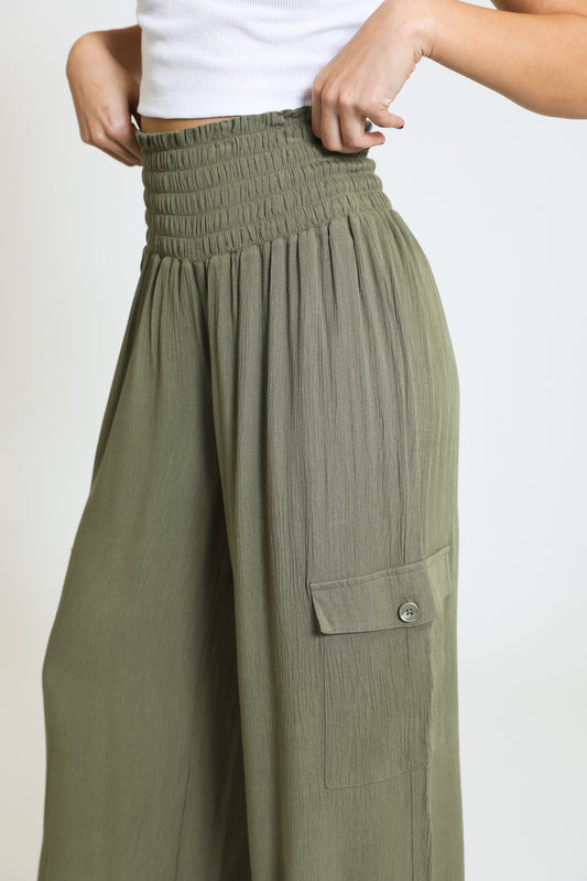 BOARDWALK WIDE LEG W/ CARGO POCKETS - SAGE