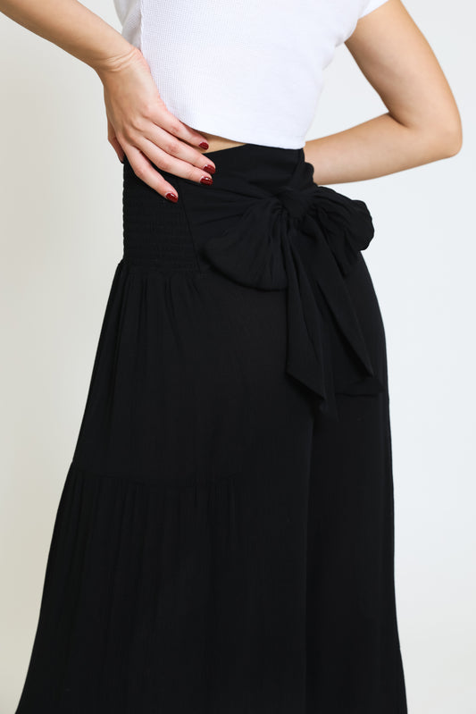 TIERED WIDE LEG PANT - BLACK