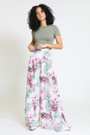 TIE WAIST TIERED WIDE LEG PANT - Natural / Mauve