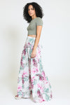 TIE WAIST TIERED WIDE LEG PANT - Natural / Mauve