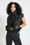 Luxe Vegan Leather Puffer Vest - Black