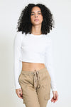 Everyday Long Sleeve Cropped Thermal Tee - White