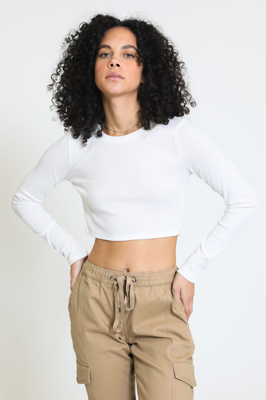 Everyday Long Sleeve Cropped Thermal Tee - White