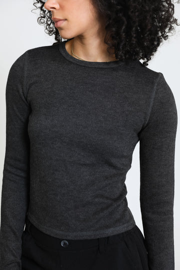 Stitched Detail Long Sleeve Tee - Charcoal