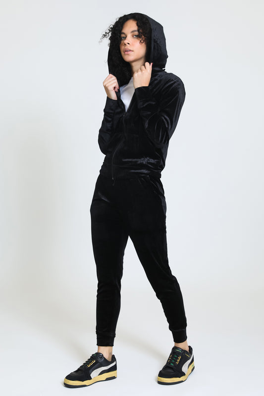Stepping Out Velour Set - Black