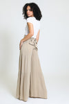 TIE WAIST TIERED WIDE LEG PANT - Khaki Mist