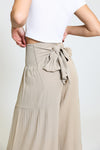 TIE WAIST TIERED WIDE LEG PANT - Khaki Mist