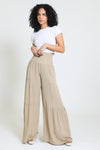 TIE WAIST TIERED WIDE LEG PANT - Khaki Mist